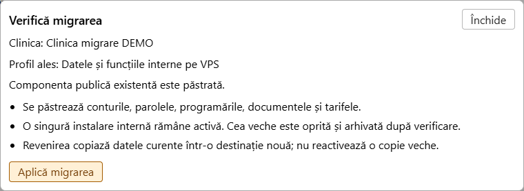 Fereastra reală de verificare a migrării